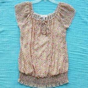Self Esteem Floral Sheer Peasant Top w/Camisole